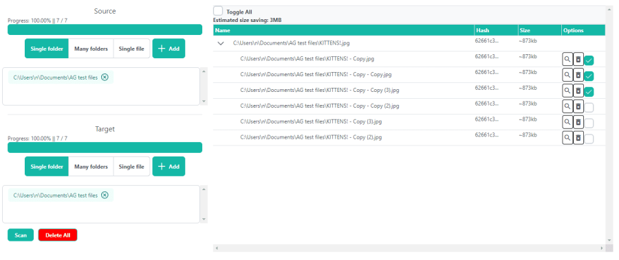 DuplicateDuster user interface and application usage