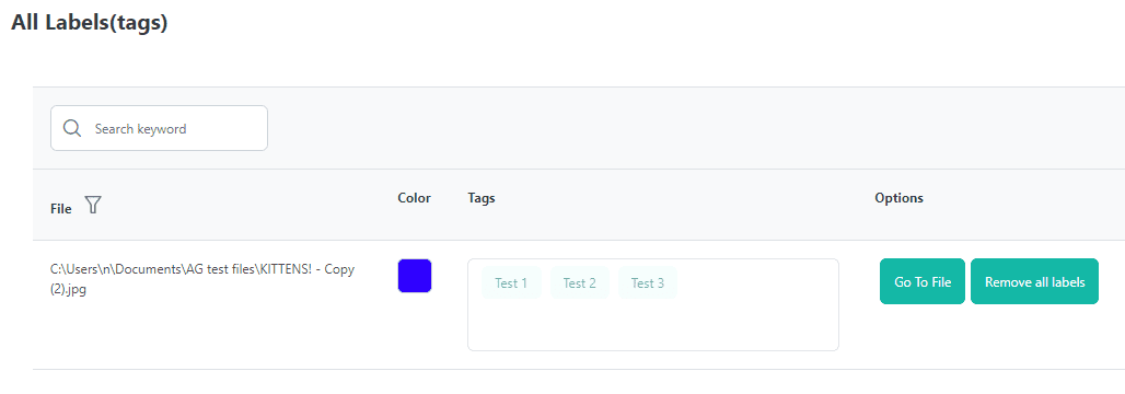 Labeling/Tag screen, used for classification